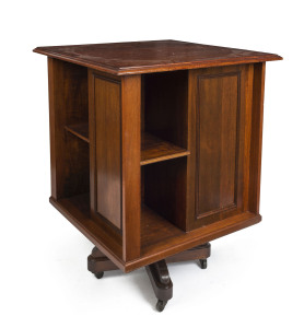 An antique English walnut revolving library bookstand, early 20th century, impressive proportions, 102cm high, 78cm wide, 78cm deep