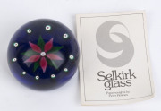 SELKIRK "Flower" Scottish limited edition floral glass paperweight, 20th century, engraved "SELKIRIK GLASS, Scotland, Flower 235/500, 1980", with original paper label, 4cm high, 5cm diameter - 3