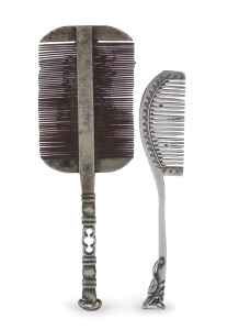 Two antique Chinese silver moustache combs, Qing Dynasty, 19th century, ​9cm and 7.5cm long