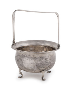 An antique Chinese silver basket with dragon decoration, 19th century, stamped "ZEESUNG SILVER", 12cm high, 112 grams
