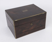 A ladies antique rosewood travel box fitted with drawers and compartments filled with various jars and bottles, mid 19th century, 18cm high, 31cm wide, 23cm deep - 2