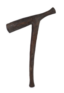 A pig killing hammer, carved wood with face decoration, Vanuatu, late 19th century, ​56cm long