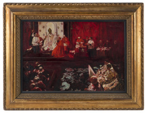 ARTIST UNKNOWN, The Coronation of the Pope, oil on board, signed indistinctly at upper right, 45 x 64cm. Frame bears label of Hans Irlbacher, Munich.