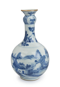 A Chinese blue and white porcelain transitional period bottle vase, Qing Dynasty, 18th century, 24cm high