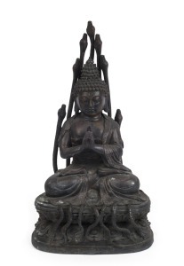 A Chinese bronze Buddha statue with snakes, Republic period, early 20th century, 31cm high