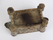 A Chinese carved gray jade censer with dark russet inclusions. Adorned with mythical animal face masks, Chi-Long lion cub finial with carved lion feet, Kui dragon handles and archaic Taotie panels, Qing Dynasty 19th/20th century, 21cm high, 22cm wide - 6