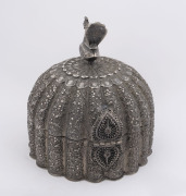A fine North Indian silvered metal casket with peacock finial, 19th century, 22cm high - 2
