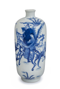 A Chinese blue and white porcelain vase with pilgrim scene, Qing Dynasty, 19th century, Kangxi underglaze blue six character mark, 24cm high