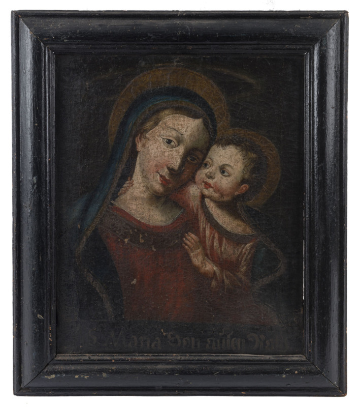 An antique religious icon "Our Lady of Counsel", oil on canvas, 18th century, 43 x 35cm, frame 55 x 47cm