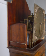 Georgian style longcase clock with three train chime and strike movement striking the hours and quarters on rod gongs, one piece brass dial housed in fine mahogany case with bevelled glass doors, early 20th century, 199cm high, 53cm wide, 59cm deep - 2