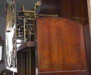 Georgian style longcase clock with three train chime and strike movement striking the hours and quarters on rod gongs, one piece brass dial housed in fine mahogany case with bevelled glass doors, early 20th century, 199cm high, 53cm wide, 59cm deep - 4