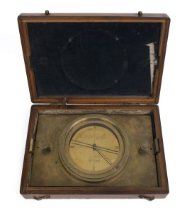 An antique Austrian brass sighting compass in wooden traveling box, 19th century, engraved "E. Krafp & Sohne, in Wein, No. 318", the dial 10cm diameter