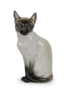 HUTSCHENREUTHER German porcelain Siamese cat statue, mid 20th century, green factory mark to base, 19cm high