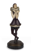 DOROTHEA CHAROL (1889-1963) "PIERROT" Art Deco statue of a lady, cold painted bronze and carved ivory on black marble base, engraved "D. Charol. D6907" and "AKT-EES GLADENBECK", 30cm high