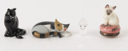 Four miniature cat ornaments including Goebel porcelain by R. Buchmeister, Italian Bimini glass, Swarovski Crystal and enamel by Halcyon Days, 20th century (4 items), the largest 8.5cm long