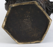 An antique Japanese bronze dragon vase with hexagonal form top, 36cm high - 5
