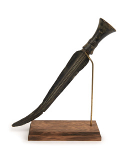 A Mongolian bronze dagger with curved leaf form blade and flared handle, Central Asia, Ilkhanate period (1256-1335 A.D.), 29.5cm long