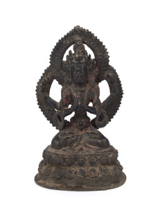 A Himalayan cast bronze statue of the four-armed Bodhisattva Avalokiteśvara, Tibet/Nepal region, 18th century, 15.5cm high