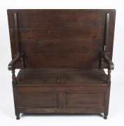 An antique English oak monk's table bench seat, 19th century, 90cm high, 129cm wide, 76cm deep - 2