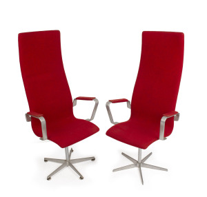FRITZ HANSEN pair of Danish revolving armchairs, circa 1960, with maker's label, 126cm high, 55cm across the arms