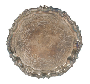 A George II English sterling silver salver by WILLIAM PEASTON of London, circa 1748, 2cm high, 15.5cm wide, 186 grams. PROVENANCE: The Jason E. Sprague Collection, Melbourne.