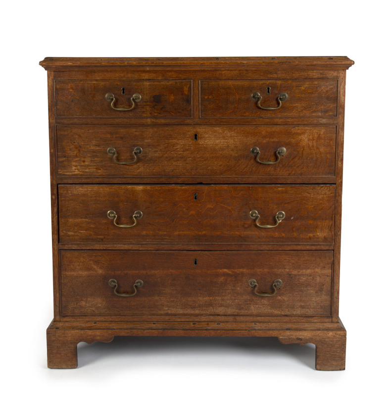 An antique English oak two drawer chest with blanket box lift-top, late 18th century, ​100cm high, 95cm wide, 54cm deep