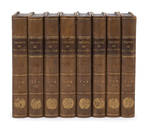 MOLIERE (1622 - 1673) "Oevres de Moliere", New Edition in eight pocket-size volumes, [Paris, 1784]; matching half leather bindings, gilt lettering to spines.