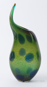 A Murano green art glass vase with blue spots and aventurine inclusions, 37cm high