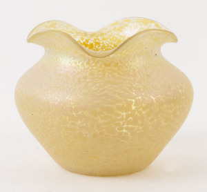 LOETZ Bohemian art glass vase with frilled rim, circa 1900, 14cm high, 16cm wide