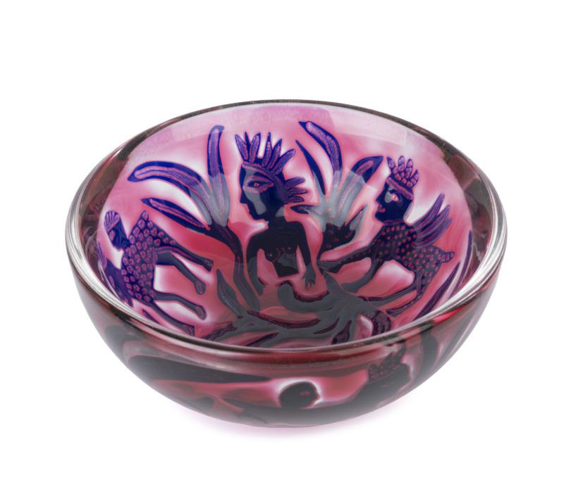 KOSTA BODA "Graal" Swedish unique art glass bowl by ULRICA HYDMAN-VALLIEN, engraved "Kosta Boda, Unik, Ulrica H.V.", 10cm high, 21cm diameter