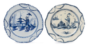 LIVERPOOL "Long Eliza" antique English creamware plates, circa 1780, (2 items), 24.5cm diameter