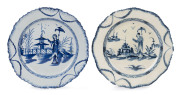 LIVERPOOL "Long Eliza" antique English creamware plates, circa 1780, (2 items), ​24.5cm diameter