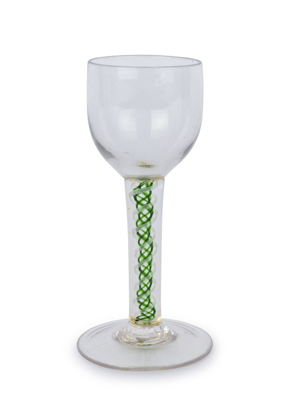 A Georgian glass with green double air twist stem, 18th century, ​14.5cm high