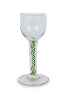 A Georgian glass with green double air twist stem, 18th century, 14.5cm high
