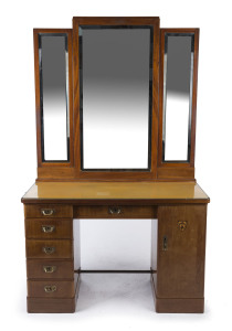 An Austrian Secessionist dressing table, mahogany and marquetry inlay with glass top, early 20th century, 190cm high, 113cm wide, 43cm deep