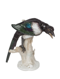 K.P.M. German porcelain bird statue, early 20th century, red factory mark to base, 27cm high