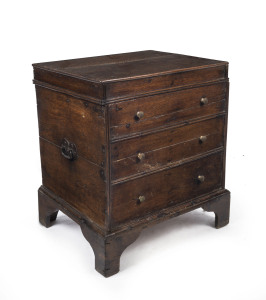 An antique English oak commode, mid 18th century, 56cm high, 48cm wide, 38cm deep