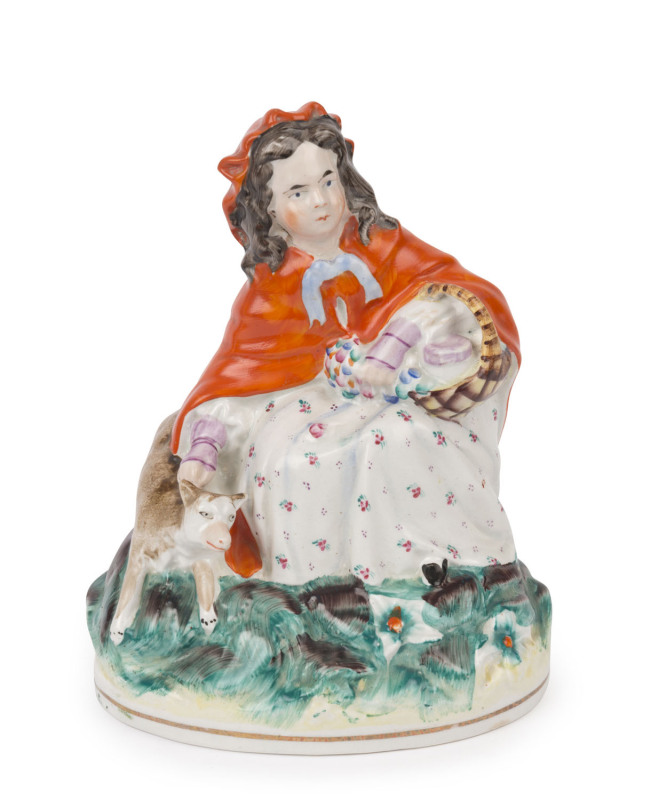 LITTLE RED RIDING HOOD Staffordshire pottery statue, 19th century, ​20.5cm high