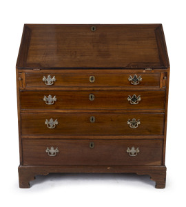 A Georgian mahogany drop-front bureau, early 19th century, 103cm high, 91cm wide, 52cm deep