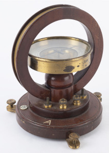 TANGENT GALVANOMETER No.3844 by W.G. PYE & Co. Cambridge of England, on adjustable mahogany stand, early 20th century, ​21cm high