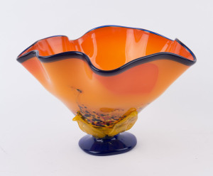 TINA COOPER Australian orange art glass vase with frilled rim, signed and dated 2000,