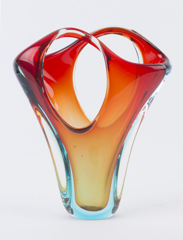 A Murano art glass basket vase, circa 1960, 25cm high