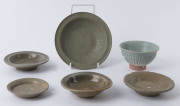 Six assorted antique Chinese celadon bowls and dishes, the largest 16.5cm diameter