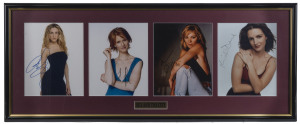 "SEX AND THE CITY": window mounted display featuring signed photographs of the four co-stars Sarah Jessica Parker, Kim Cattrall, Cynthia Nixon & Kristin Davis, with the original Ed Bedrick/Autograph World invoices for the four signed photos; attractively 