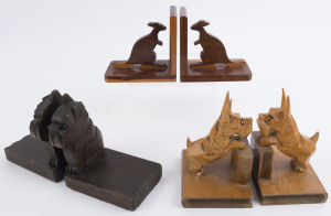 Three pairs of carved timber animal bookends, Australian and English, early to mid 20th century