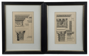 A pair of antique style architectural prints in ebonised frames, 20th century, ​43 x 33cm overall