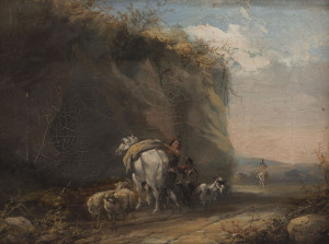 ARTIST UNKNOWN (European school, 19th century), (sheep herders), oil on canvas, ​22 x 29cm