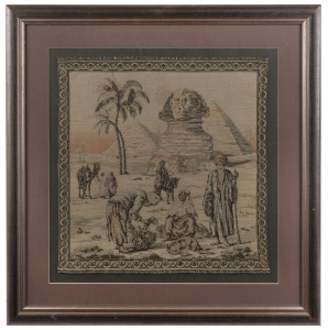 A vintage tapestry with Egyptian scene, early to mid 20th century, framed and mounted 70 x 68cm overall
