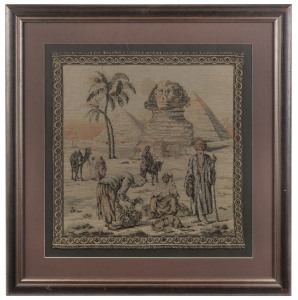 A vintage tapestry with Egyptian scene, early to mid 20th century, ​framed and mounted 70 x 68cm overall