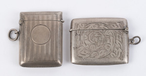 Two antique English sterling silver vestas, both manufactured in Birmingham, early 20th century, the larger 5cm high, 6cm wide, 65 grams total